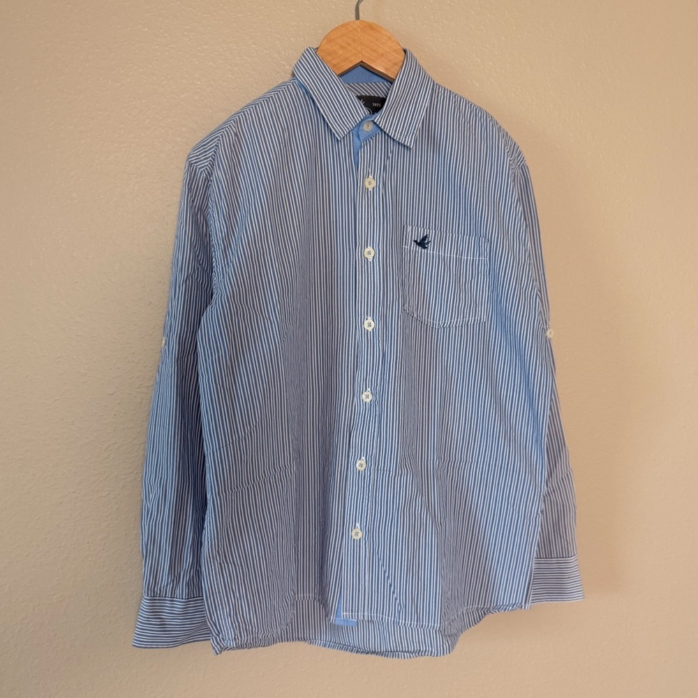 Brooksfield Kids Blue and White Striped Button-Down Shirt 10
